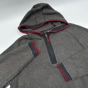 Carbon2Cobalt Mens XL Quarter Zip Hooded Sweater Cotton Knit Grey Red 155117